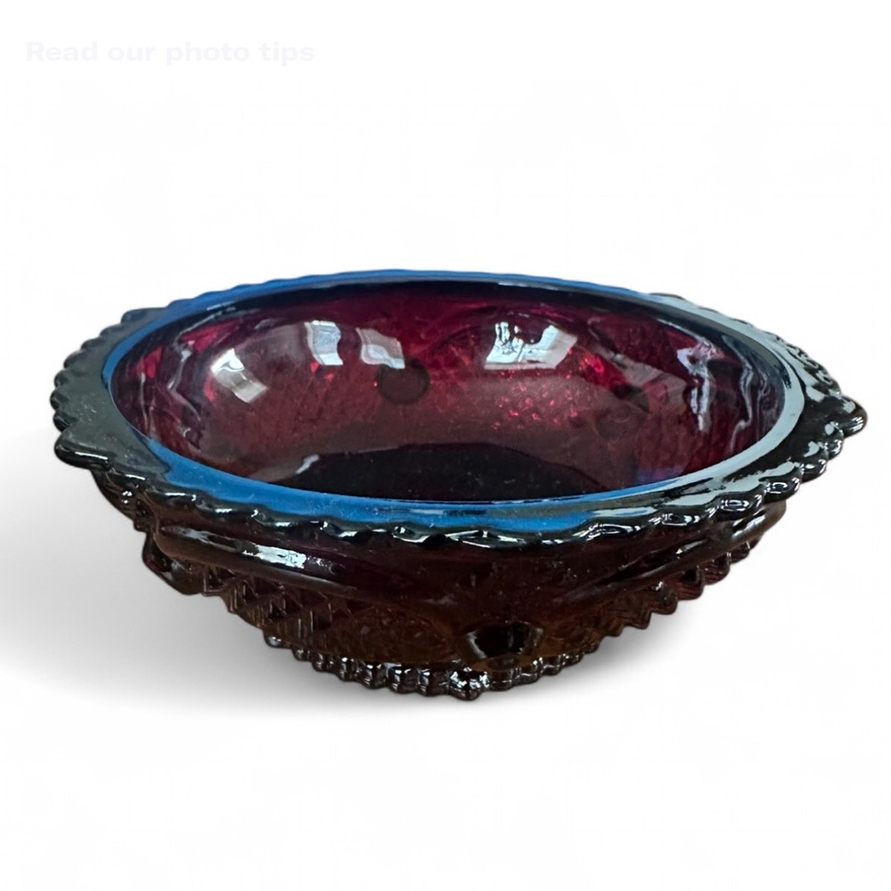 Avon Vintage Cape Cod Ruby Red Small Bowl Rare Reverse Stamp